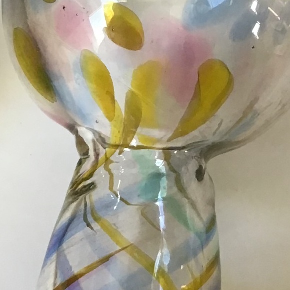 Vintage Hand Blown Glass Sock Darner End of Day Spatter Blue Yellow Pink Art - Picture 12 of 12